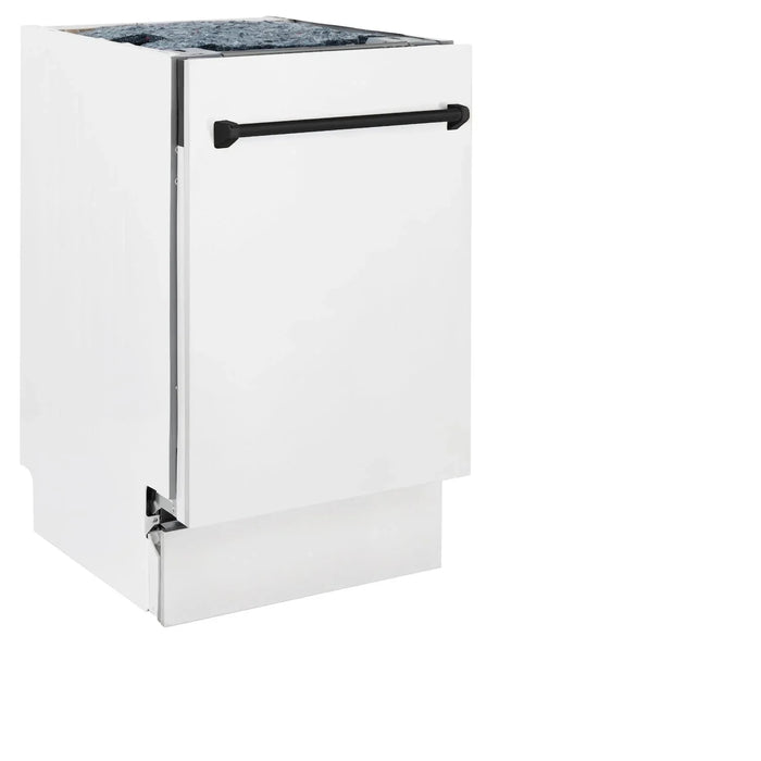 ZLINE Autograph 18" Dishwasher White Door, Black Handle DWVZ-WM-18-MB09K