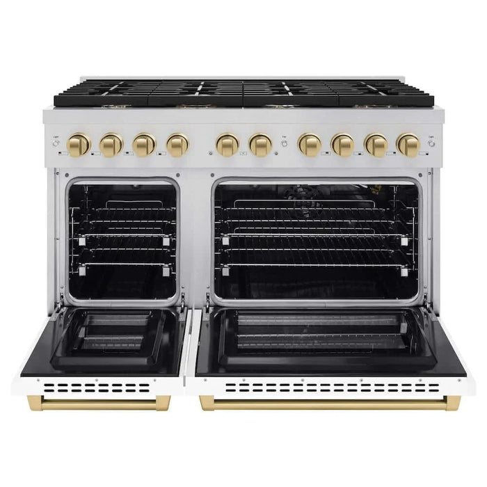 ZLINE 48"Gas Range, Convection Oven White, Champagne Bronze, SGRZ-WM-48-CB09K