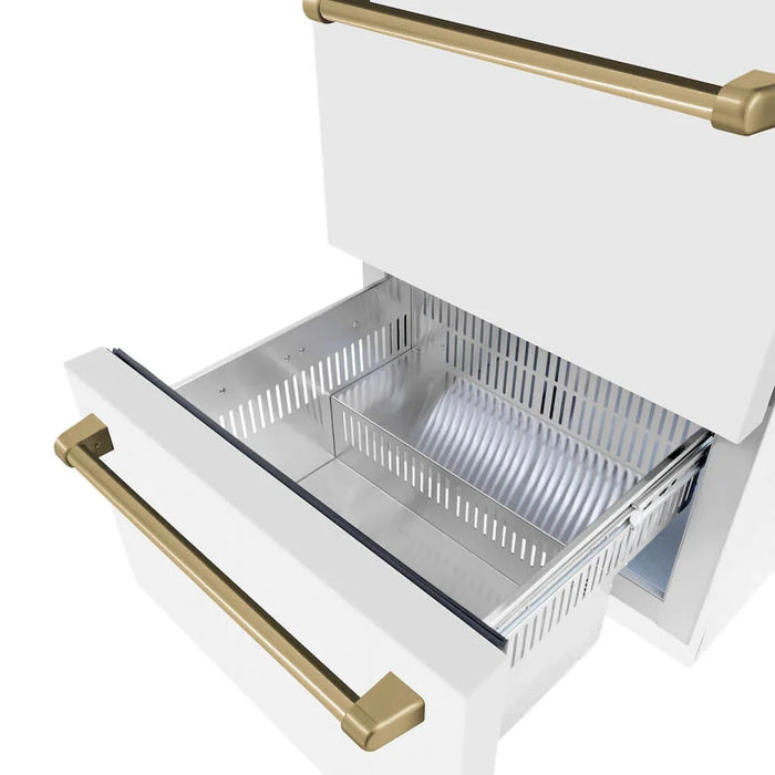 ZLINE Autograph Edition 24" Touchstone 168 Can Outdoor-Rated Dual Refrigerator Drawer, White Matte Door, Accents  RDSOZ-WM-24-CB09K