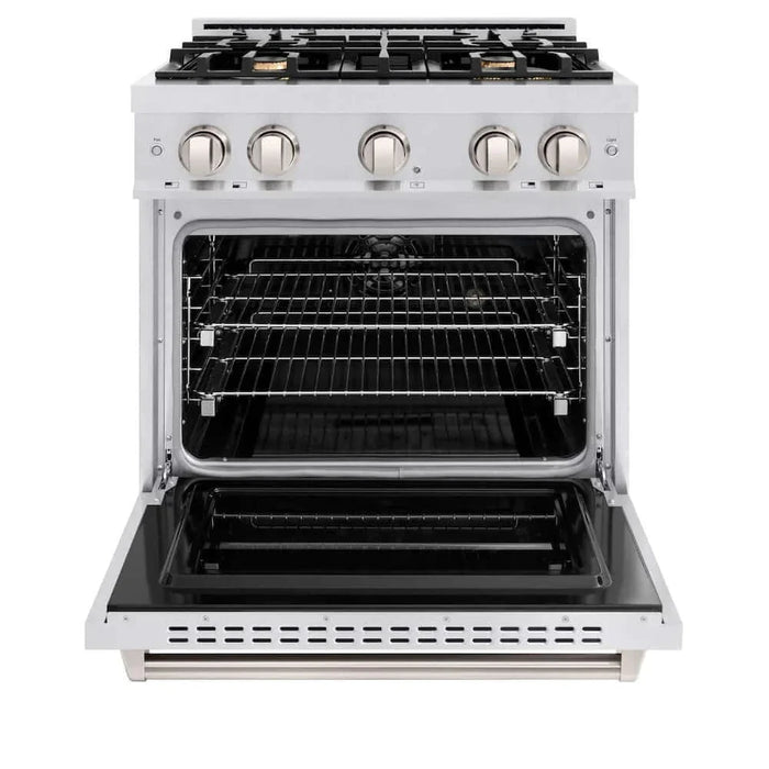 ZLINE 30" Dual Fuel Range, Gas Cooktop, Electric Convection Oven DuraSnow® Stainless Steel, Brass Burners CDRS-BR-3009K