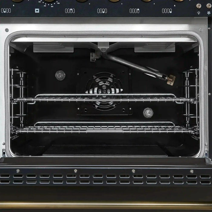 Forno Antico 48"Gas Range 8 Gas Burner Cooktop, Gas Convection Oven Black, Antique Brass Trim, FFSGS6219-48BLK09K