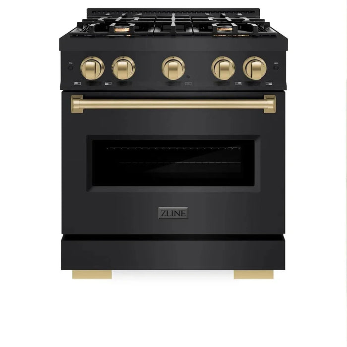 ZLINE 30" Classic Gas Range, Convection Gas Oven Black Stainless Steel, Champagne Bronze CGRBZ-30-CB09K