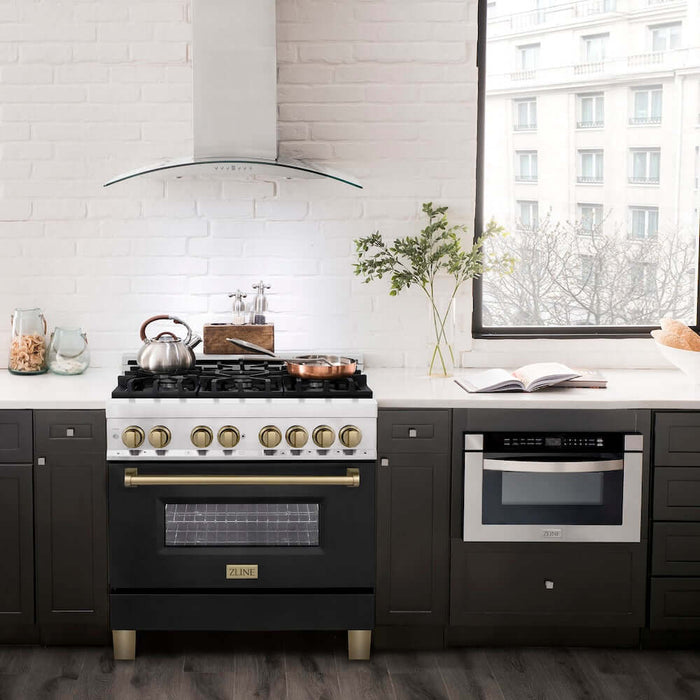 ZLINE 36" Autograph Dual Fuel Range, Black, Bronze, RAZ-BLM-36-CB09K
