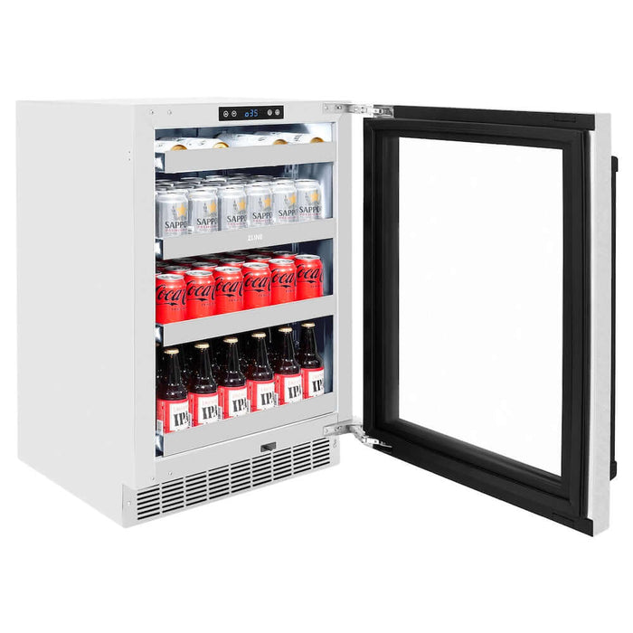 ZLINE 24" Touchstone 151 Can Beverage Fridge DuraSnow® Stainless Steel Glass Door Matte Black Handle RBSOZ-SN-24-MB09K