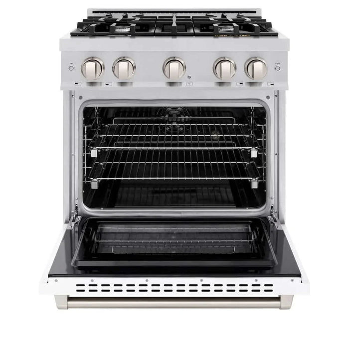 ZLINE 30" Select Dual Fuel Range Gas Cooktop Electric Convection Oven Stainless Steel White Matte Door HDR-WM-3009K