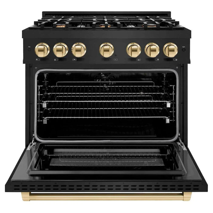 ZLINE 36" Select Dual Fuel Range Gas Cooktop Electric Convection Oven Black Stainless Steel Gold HDRBZ-36-G09K