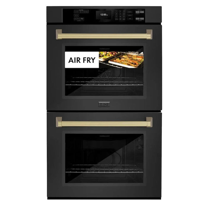 ZLINE 30"Professional True Convection Double Wall Oven, Air Fry, Self Clean Black Stainless Steel, Champagne Bronze WADBZ-30-CB09K