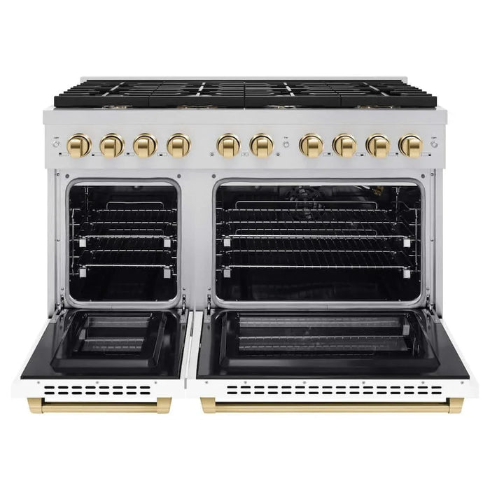 ZLINE 48"Gas Range, Convection Oven White, Gold, SGRZ-WM-48-G09K