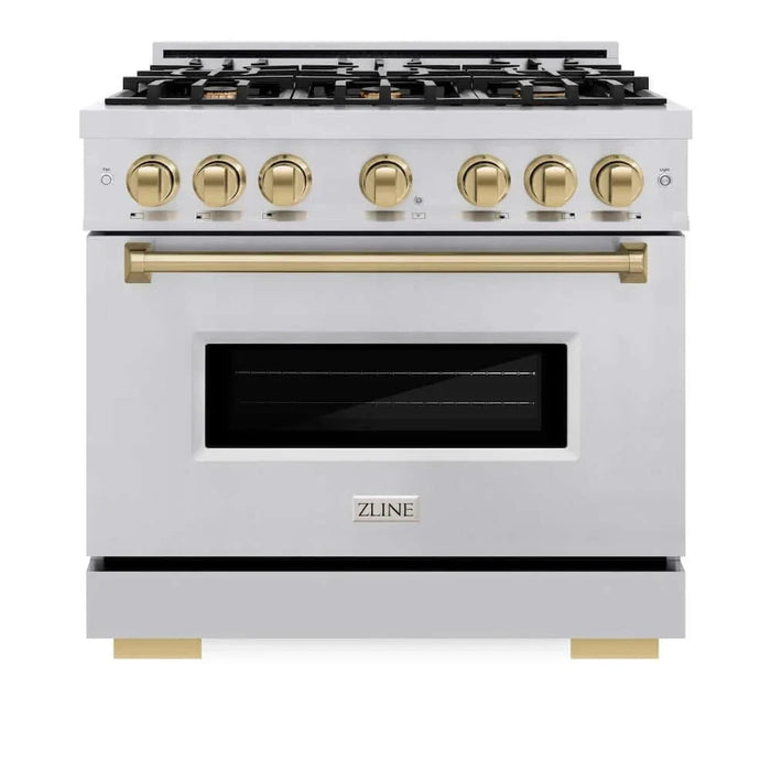 ZLINE 36" Dual Fuel Range, Gas Cooktop, Electric Convection Oven Stainless Steel, Champagne Bronze CDRZ-36-CB09K