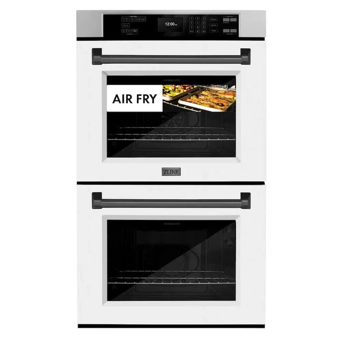ZLINE 30"Professional True Convection Double Wall Oven, Air Fry, Self Clean, White Matte, Matte Black WADZ-WM-30-MB09K