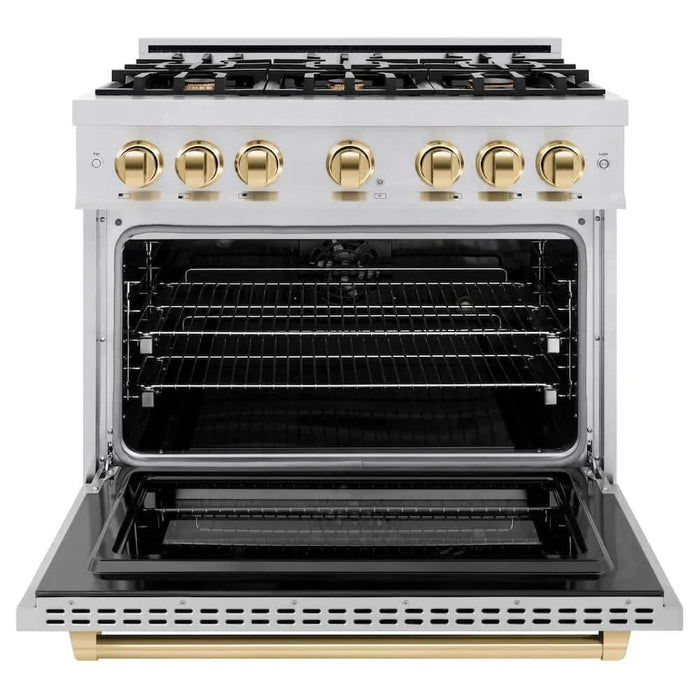 ZLINE 36" Select Dual Fuel Range Gas Cooktop Electric Convection Oven Stainless Steel Gold HDRZ-36-G09K