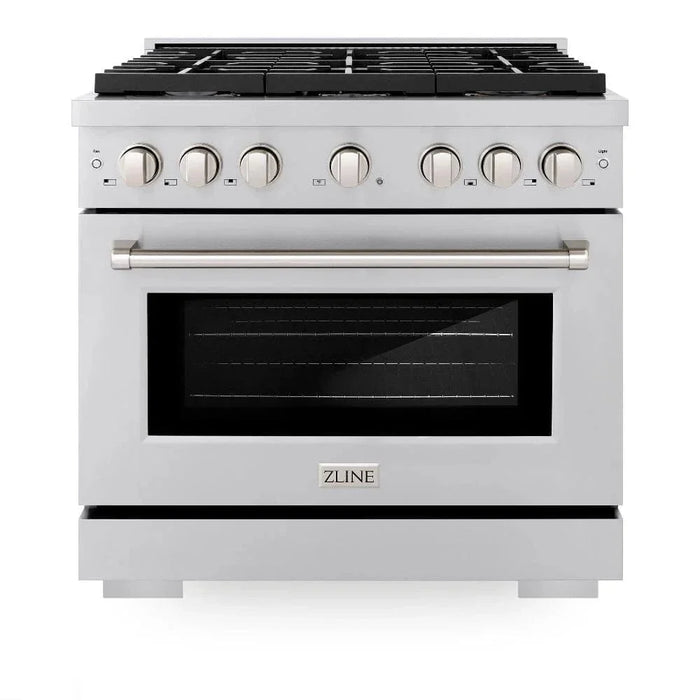 ZLINE 36"Paramount Dual Fuel Range Stainless Steel, Brass Burner, SDR-BR-3609K