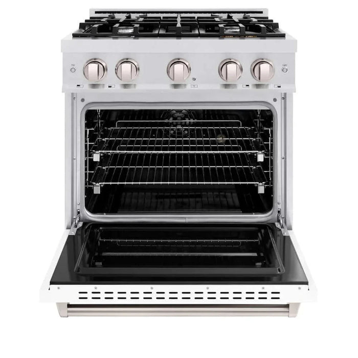 ZLINE 30" Dual Fuel Range, Gas Cooktop, Electric Convection Oven DuraSnow® Stainless Steel, White Matte Door CDRS-WM-3009K