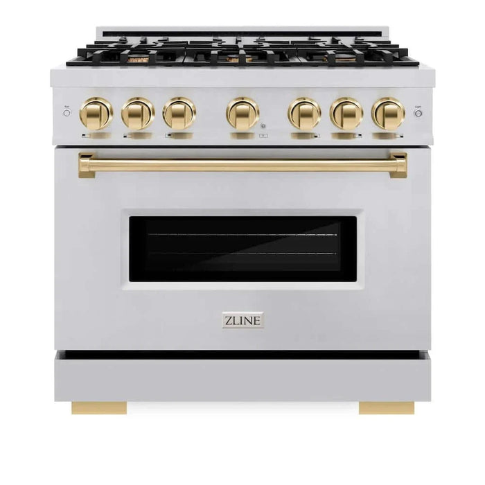 ZLINE 36" Dual Fuel Range, Gas Cooktop, Electric Convection Oven Stainless Steel, Gold CDRZ-36-G09K