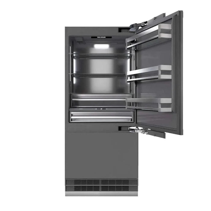 ZLINE 36" Panel Ready Built-In Bottom Freezer Refrigerator,Water Dispenser, Ice Maker,Graphite Gray Champagne Bronze GRBITZ-36-CB09K