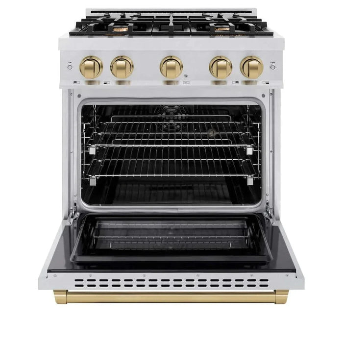ZLINE 30" Select Dual Fuel Range Gas Cooktop Electric Convection Oven DuraSnow® Stainless Steel Champagne Bronze HDRSZ-30-CB09K
