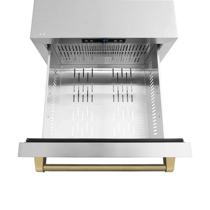 ZLINE Autograph Edition 24" Touchstone 168 Can Outdoor-Rated Dual Refrigerator Drawer, Stainless Steel Doors, Helix Handle RDSOZ-ST-24-KCB09K