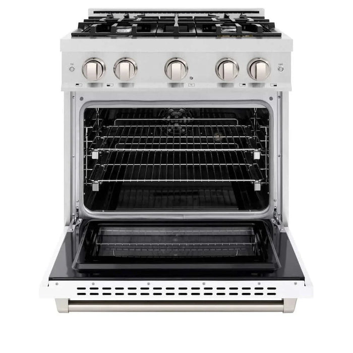ZLINE 30" Select Dual Fuel Range Gas Cooktop Electric Convection Oven DuraSnow® Stainless Steel White Matte Door HDRS-WM-3009K