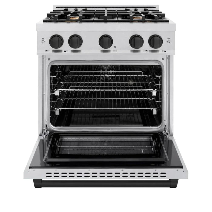 ZLINE 30" Select Dual Fuel Range Gas Cooktop Electric Convection Oven DuraSnow® Stainless Steel Matte Black HDRSZ-30-MB09K