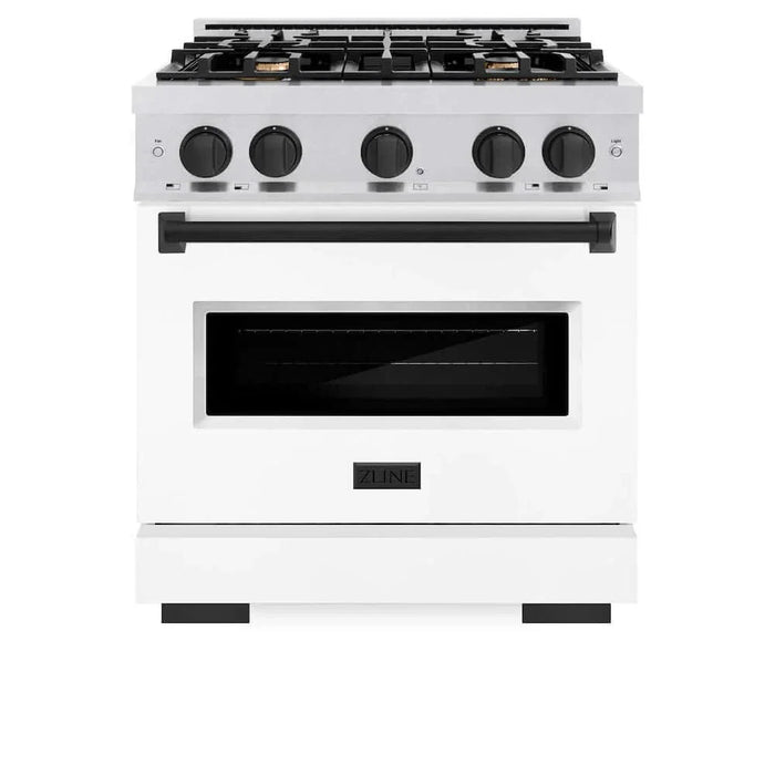 ZLINE 30" Dual Fuel Range, Gas Cooktop, Electric Convection Oven DuraSnow® Stainless Steel, Matte Black CDRSZ-30-MB09K