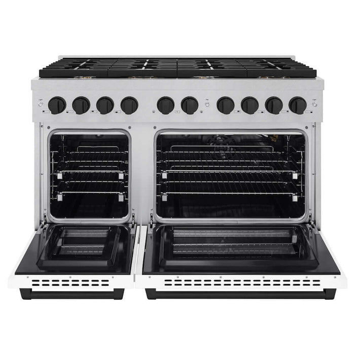 ZLINE 48"Gas Range, Convection Gas Oven, DuraSnow® White Matte, Matte Black SGRSZ-WM-48-MB09K