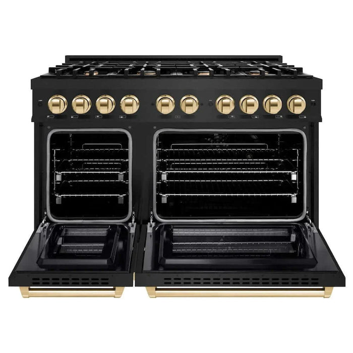ZLINE 48" Select Dual Fuel Range Gas Cooktop Electric Convection Oven Black Stainless Steel Polished Gold HDRBZ-48-G09K
