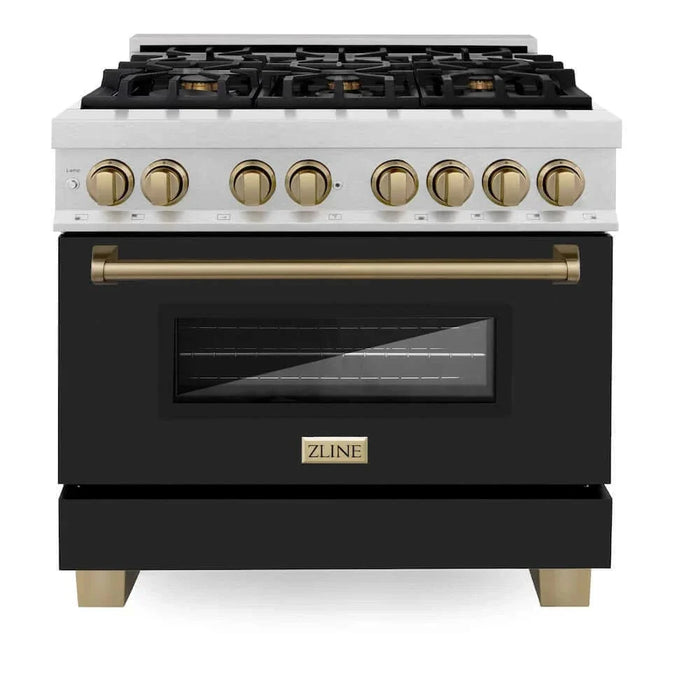 ZLINE 36" Autograph, Dual Fuel Range, Black Door, Bronze, RASZ-BLM-36-CB09K