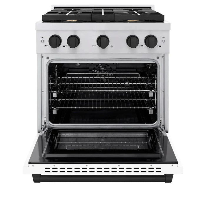 ZLINE 30"Paramount Dual Fuel Range White Matte Matte Black SDRZ-WM-30-MB09K