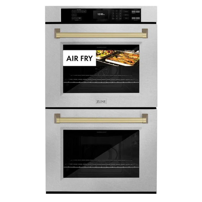 ZLINE 30"Professional True Convection Double Wall Oven, Air Fry, Self Clean, DuraSnow® Champagne Bronze WADSZ-30-CB09K