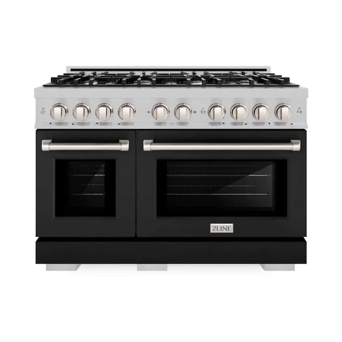 ZLINE 48" Select Dual Fuel Range Gas Cooktop Electric Convection Oven DuraSnow® Stainless Steel Black Matte Door HDRS-BLM-4809K