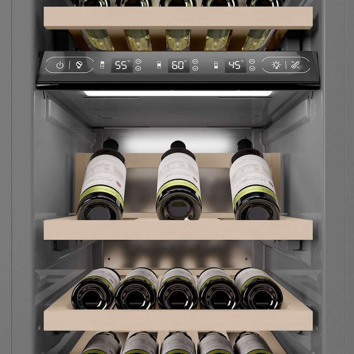 ZLINE 18"Triple Zone 68 Bottle Right Hinge Column Wine Cooler, Black Stainless Steel Champagne Bronze RCWVRZ-BS-18-CB09K