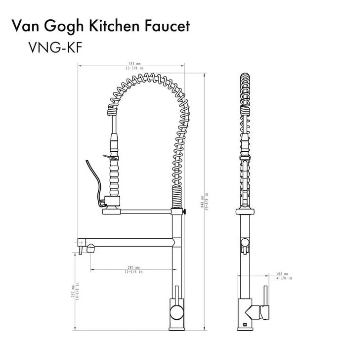 ZLINE Van Gogh Kitchen Faucet in Polished Gold, VNG-KF-PG09K