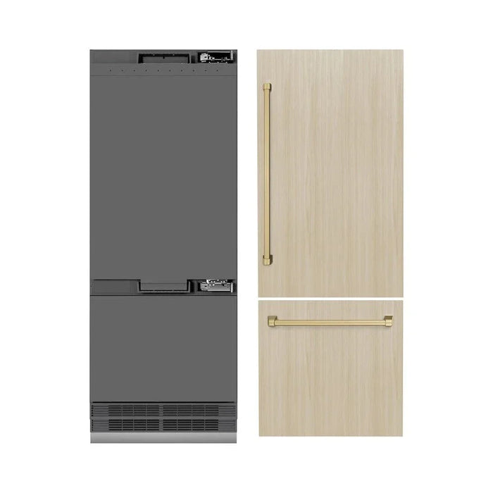 ZLINE 30" Panel Ready Built-In Bottom Freezer Refrigerator,Water Dispenser, Ice Maker,Graphite Gray, Champagne Bronze GRBIVZ-30-CB09K