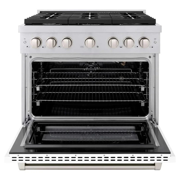 ZLINE 36 In. Gas Range, Stainless Steel, White Matte, SGR-WM-3609K