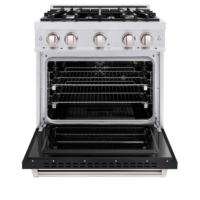 ZLINE 30" Classic Gas Range, Convection Gas Oven DuraSnow® Stainless Steel, Black Matte Door CGRS-BLM-3009K