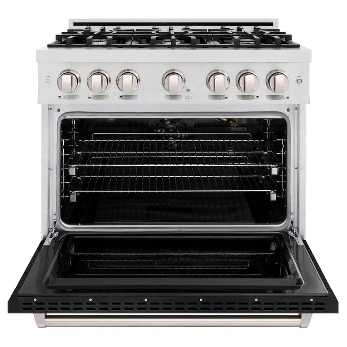 ZLINE 36" Classic Gas Range, Convection Gas Oven DuraSnow® Stainless Steel, Black Matte Door CGRS-BLM-3609K