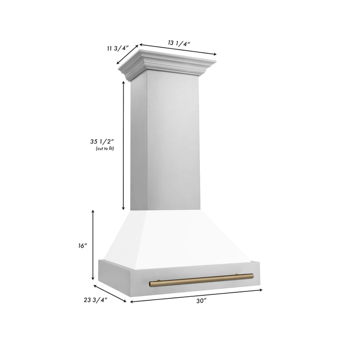 ZLINE 30" Autograph Stainless Wall Range Hood, White, 8654STZ-WM30-CB09K