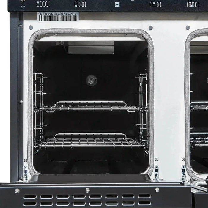 Forno Antico 48"Gas Range 8 Gas Burner Cooktop, Gas Convection Oven Black, Antique Brass Trim, FFSGS6219-48BLK09K
