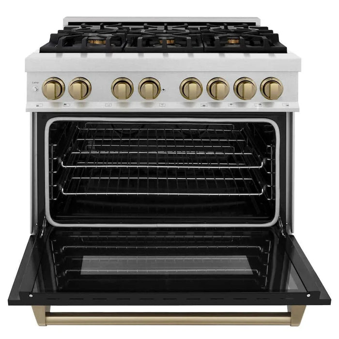 ZLINE 36" Autograph, Dual Fuel Range, Black Door, Bronze, RASZ-BLM-36-CB09K