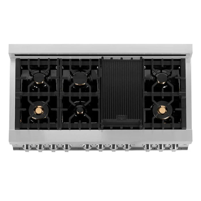 ZLINE 48" Gas Burner/Electric Oven Range Stainless, Brass Burners, Griddle RA-BR-GR-4809K