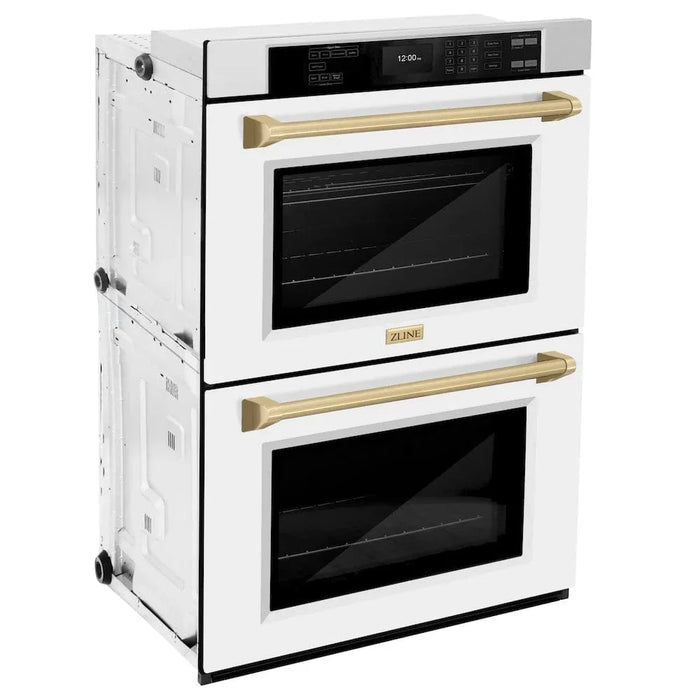 ZLINE 30"Professional True Convection Double Wall Oven, Air Fry, Self Clean, White Matte, Champagne Bronze WADZ-WM-30-CB09K
