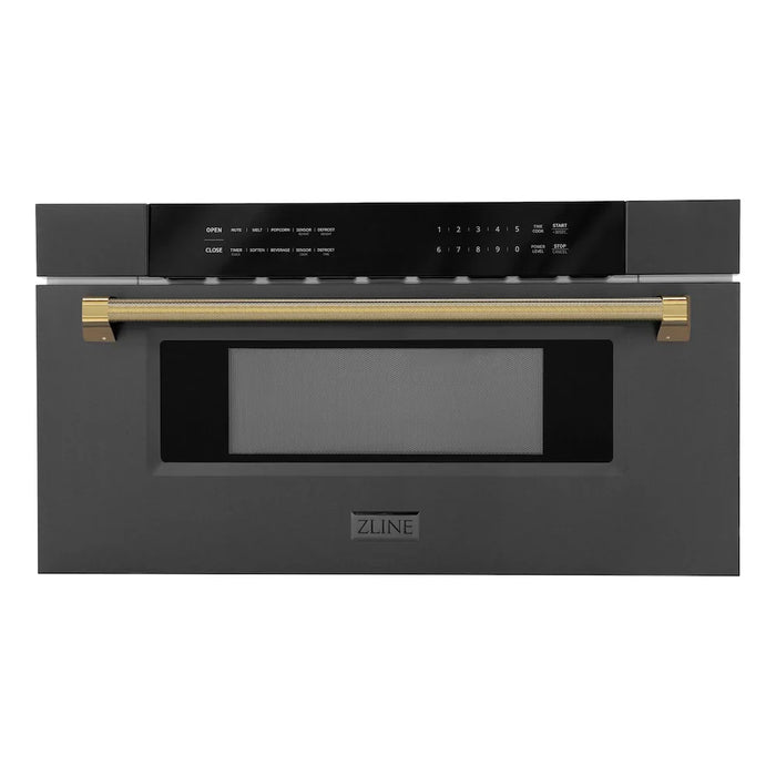 ZLINE Autograph Edition 30" Built-in Microwave Drawer, Black Stainless Steel, Helix Handle MWDZ-30-BS-KCB09K