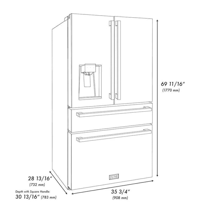 ZLINE 36" Autograph French Door Refrigerator, Ice & Water, Stainless Steel RFMZ-W-36-FCB09K