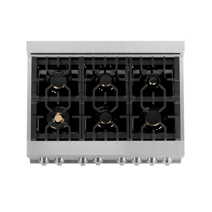 ZLINE 36" Dual Fuel Range, DuraSnow, Stainless, Brass Burners, Griddle RAS-SN-BR-GR-3609K
