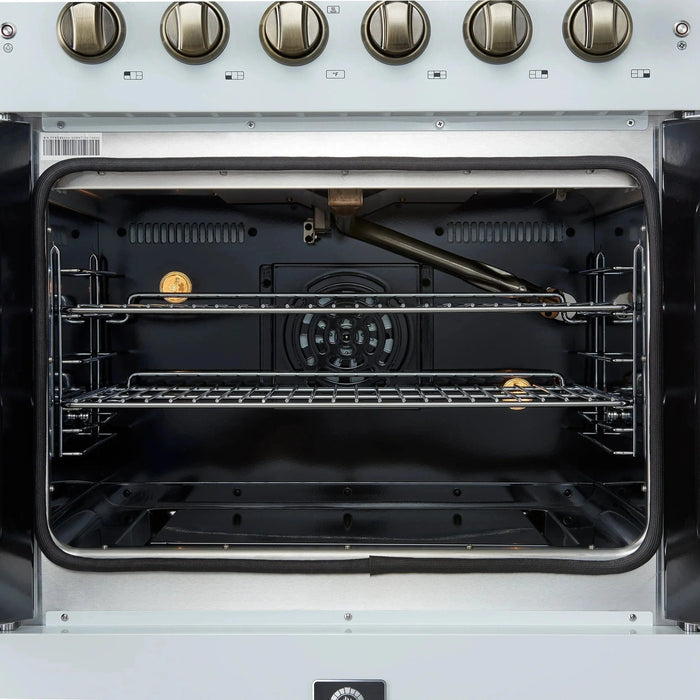 Forno Galiano 30" French Door Gas on Gas Range White Antique Brass Trim FFSGS6444-30WHT09K