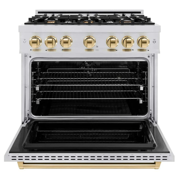 ZLINE 36" Dual Fuel Range, Gas Cooktop, Electric Convection Oven Stainless Steel, Gold CDRZ-36-G09K