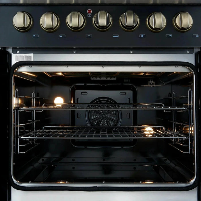 Forno Galiano 30"French Door Dual Fuel Range 5 Gas Burners, Electric Convection Oven Black, Antique Brass Trim, FFSGS6356-30BLK09K