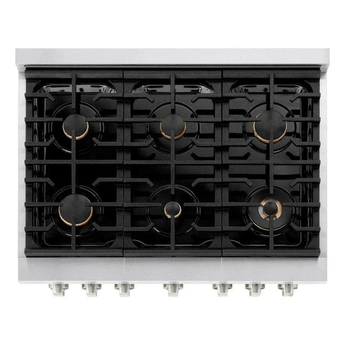 ZLINE 36"Paramount Dual Fuel Range Stainless Steel, Brass Burner, SDR-BR-3609K