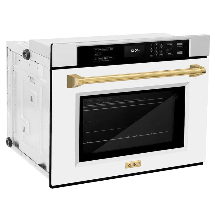ZLINE 30" Autograph Edition Professional True Convection Single Wall Oven, Air Fry, Self Clean, White Matte, Gold WASZ-WM-30-G09K