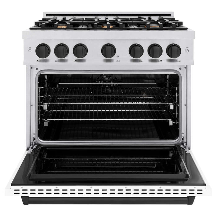 ZLINE 36" Dual Fuel Range, Gas Cooktop, Electric Convection Oven DuraSnow® Stainless Steel, Matte Black CDRSZ-36-MB09K